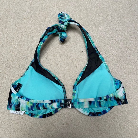 Kenneth Cole New York Teal Green Bikini Top w/ Mesh Accent, Padding, & Underwire - Picture 2 of 3